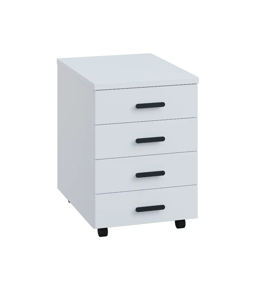 LK 2 - 01 kontejner pojízdný, 4-zásuvkový, deska 25 mm, bez zámku, bílá